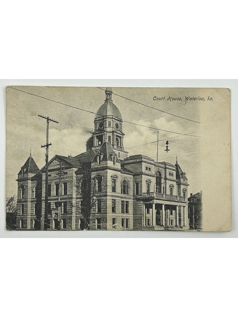Court House Waterloo Iowa Black Hawk County Vintage Antique Postcard B&W    E-12